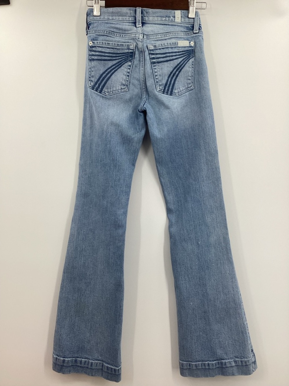 7 For All Mankind Tailorless Dojo Light Blue Flare Jeans - Picture 2 of 15